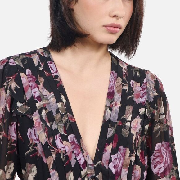 NWT The Kooples BLACK LONG FLORAL PRINT DRESS size 8 women's - Picture 3 of 16